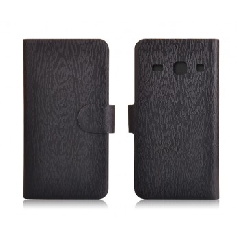 Чехол портмоне подставка с магнитной застежкой текстура Дерево для Samsung Galaxy Core Черный