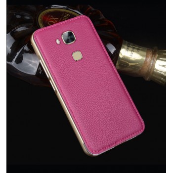 Двухкомпонентный чехол с металлическим бампером и кожаной накладкой (нат. кожа) для Huawei G8 Пурпурный