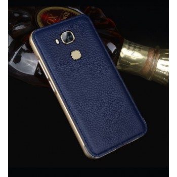 Двухкомпонентный чехол с металлическим бампером и кожаной накладкой (нат. кожа) для Huawei G8 Синий
