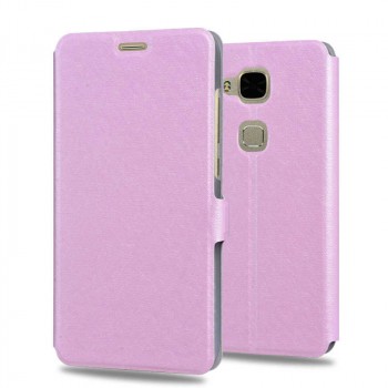 Текстурный чехол флип подставка на пластиковой основе с магнитной застежкой для Huawei G8 Розовый