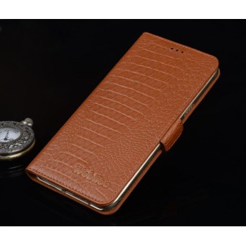 Кожаный чехол портмоне подставка (нат. кожа крокодила) с крепежной застежкой для Huawei G8 Бежевый