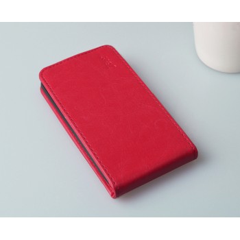 Глянцевый чехол вертикальная книжка на пластиковой основе с магнитной застежкой для Lenovo A5000 Красный