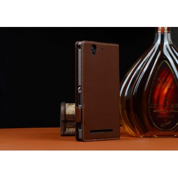 Кожаный чехол портмоне (нат. кожа) для Sony Xperia C4 Коричневый