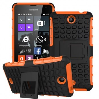 Антиударный силиконовый чехол экстрим защита с подставкой для Microsoft Lumia 430 Dual SIM Оранжевый