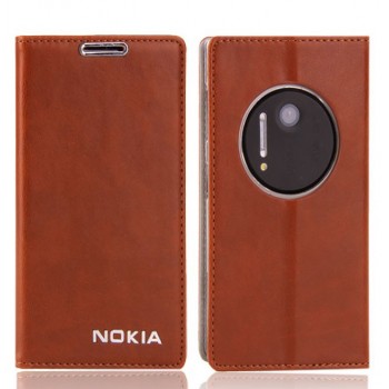 Чехол кожаный флип-подставка для Nokia Lumia 1020 Коричневый