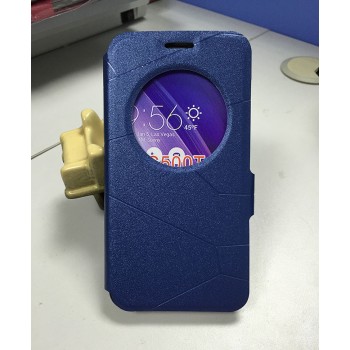 Текстурный чехол флип подставка с круглым окном вызова и магнитной застежкой для ASUS Zenfone Go Синий