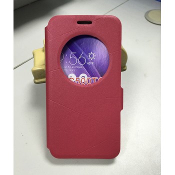 Текстурный чехол флип подставка с круглым окном вызова и магнитной застежкой для ASUS Zenfone Go Красный