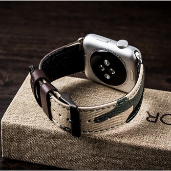 Гибридный дизайнерский ремешок нат. кожа/ткань ручной работы с металлическим коннектором для Apple Watch 38мм 