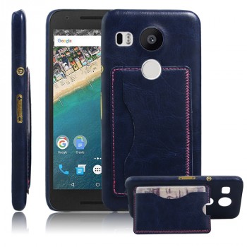 Дизайнерский чехол накладка с отделениями для карт и подставкой для Google LG Nexus 5X Синий