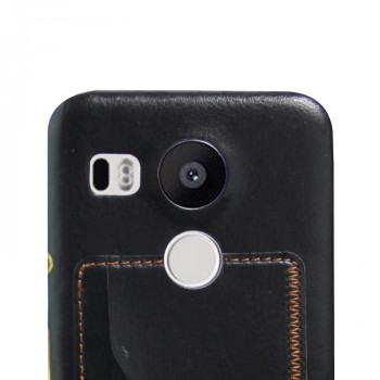 Дизайнерский чехол накладка с отделениями для карт и подставкой для Google LG Nexus 5X Черный