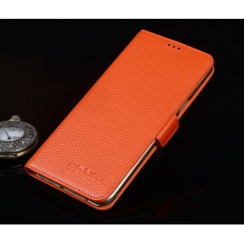 Кожаный чехол портмоне подставка (нат. кожа) для Lenovo Phab Plus Оранжевый