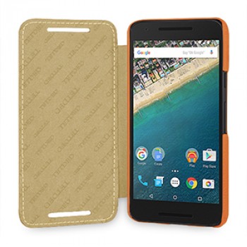 Кожаный чехол горизонтальная книжка (нат. кожа) для Google LG Nexus 5X Оранжевый