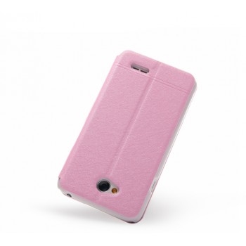 Чехол флип подставка на пластиковой основе с окном вызова для LG L70 Розовый