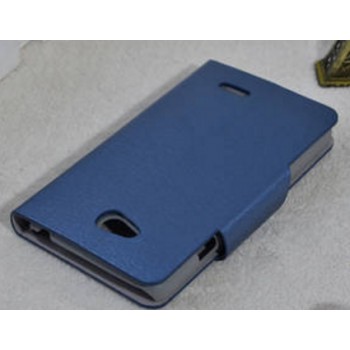 Текстурный чехол флип подставка на пластиковой основе с магнитной застежкой и отделением для карт для LG L70 Синий