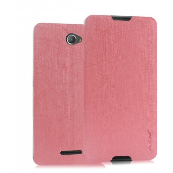 Текстурный чехол флип подставка на пластиковой основе с присоской для Sony Xperia E4 Розовый