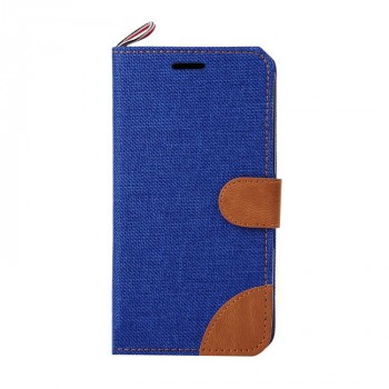 Текстурный чехол флип подставка на силиконовой основе с тканевым покрытием, отделением для карт и магнитной застежкой для Sony Xperia E4 Синий