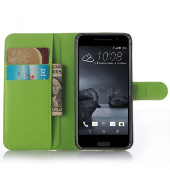 Чехол портмоне подставка на силиконовой основе с магнитной защелкой и отсеком для карт для HTC One A9 Зеленый