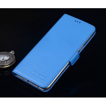 Кожаный чехол портмоне (нат. кожа) подставка для HTC One A9 Голубой