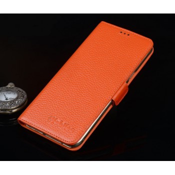 Кожаный чехол портмоне (нат. кожа) подставка для HTC One A9 Оранжевый