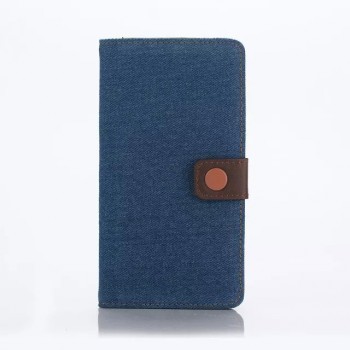 Чехол портмоне подставка текстура Джинс на пластиковой основе с магнитной защелкой для Sony Xperia Z5 Premium Голубой