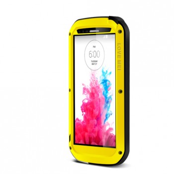 Антиударный пылевлагозащищенный гибридный премиум чехол силикон/металл/закаленное стекло для LG G3 (Dual-LTE) Желтый