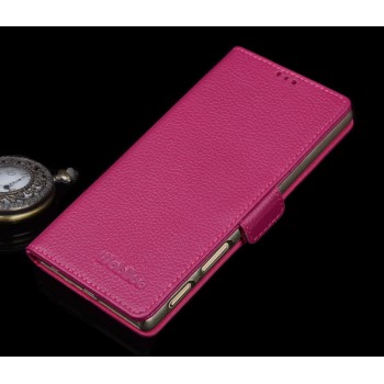 Кожаный чехол портмоне подставка (нат. кожа) для Sony Xperia Z5 Premium Пурпурный