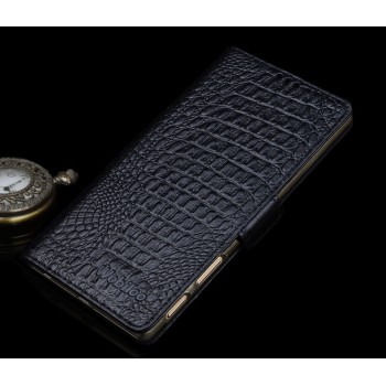 Кожаный чехол портмоне подставка (нат. кожа крокодила) для Sony Xperia Z5 Premium Черный