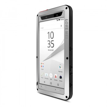 Антиударный пылевлагозащищенный гибридный премиум чехол силикон/металл/закаленное стекло для Sony Xperia Z5 Premium Серый