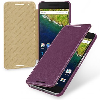 Кожаный чехол горизонтальная книжка (нат. кожа) для Google Huawei Nexus 6P Фиолетовый