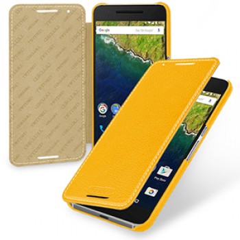 Кожаный чехол горизонтальная книжка (нат. кожа) для Google Huawei Nexus 6P Желтый