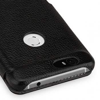 Кожаный чехол горизонтальная книжка (нат. кожа) с крепежной застежкой для Google Huawei Nexus 6P Черный