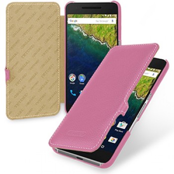 Кожаный чехол горизонтальная книжка (нат. кожа) с крепежной застежкой для Google Huawei Nexus 6P Розовый
