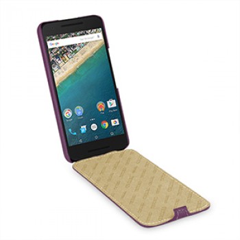 Кожаный чехол вертикальная книжка (нат. кожа) для Google LG Nexus 5X Фиолетовый