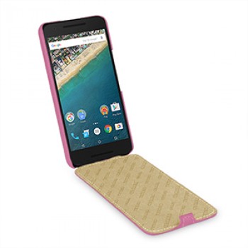 Кожаный чехол вертикальная книжка (нат. кожа) для Google LG Nexus 5X Розовый