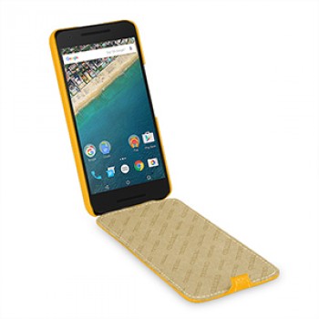 Кожаный чехол вертикальная книжка (нат. кожа) для Google LG Nexus 5X Желтый