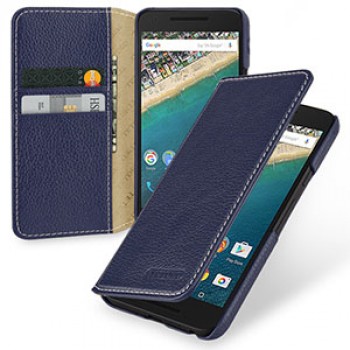 Кожаный чехол портмоне (нат. кожа) на кожаной основе для Google LG Nexus 5X Синий