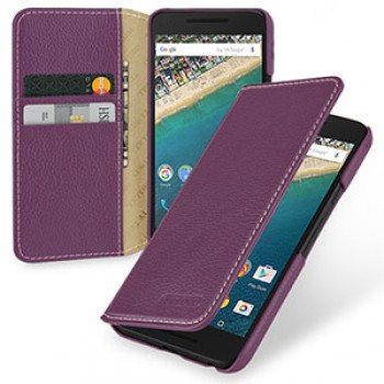 Кожаный чехол портмоне (нат. кожа) на кожаной основе для Google LG Nexus 5X Фиолетовый