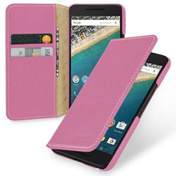 Кожаный чехол портмоне (нат. кожа) на кожаной основе для Google LG Nexus 5X Розовый