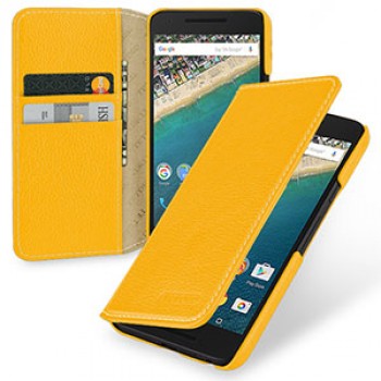 Кожаный чехол портмоне (нат. кожа) на кожаной основе для Google LG Nexus 5X Желтый