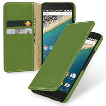 Кожаный чехол портмоне (нат. кожа) на кожаной основе для Google LG Nexus 5X Зеленый