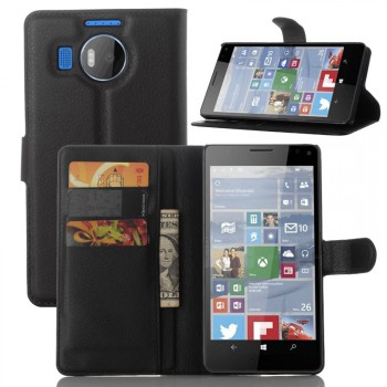 Чехол портмоне подставка на силиконовой основе с отсеком для карт и магнитной защелкой для Microsoft Lumia 950 XL