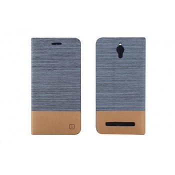 Дизайнерский чехол флип подставка на силиконовой основе с тканевым покрытием с внутренним карманом для ASUS Zenfone C Голубой