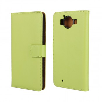 Чехол портмоне подставка на пластиковой основе с защелкой для Microsoft Lumia 950 Зеленый