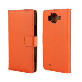 Чехол портмоне подставка на пластиковой основе с защелкой для Microsoft Lumia 950 Оранжевый