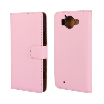Чехол портмоне подставка на пластиковой основе с защелкой для Microsoft Lumia 950 Розовый