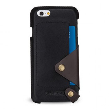 Эксклюзивный дизайнерский кожаный чехол накладка (нат. кожа) с отделениями для карт и дизайнерской защёлкой на кнопке для Iphone 6 Plus/6s Plus