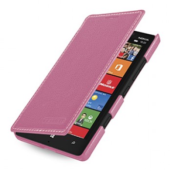 Кожаный чехол книжка горизонтальная (нат. кожа) для Nokia Lumia 930 розовая