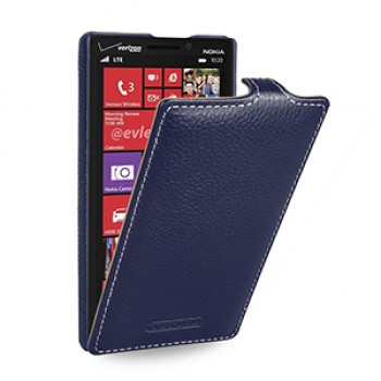 Кожаный чехол книжка вертикальная (нат. кожа) для Nokia Lumia 930 синяя