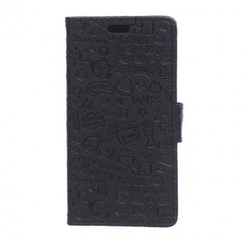 Чехол портмоне подставка на силиконовой основе с защелкой и рельефным принтом для Microsoft Lumia 550 Черный