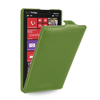 Кожаный чехол книжка вертикальная (нат. кожа) для Nokia Lumia 930 зеленая